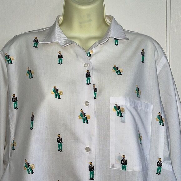 Vtg 80s/90s Messages white button down shirt with stylized  cowboy print - Picture 2 of 8